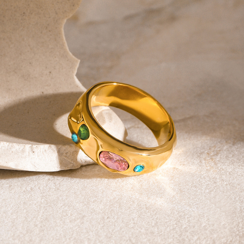 Gold Plated Zircon Geometric Ring