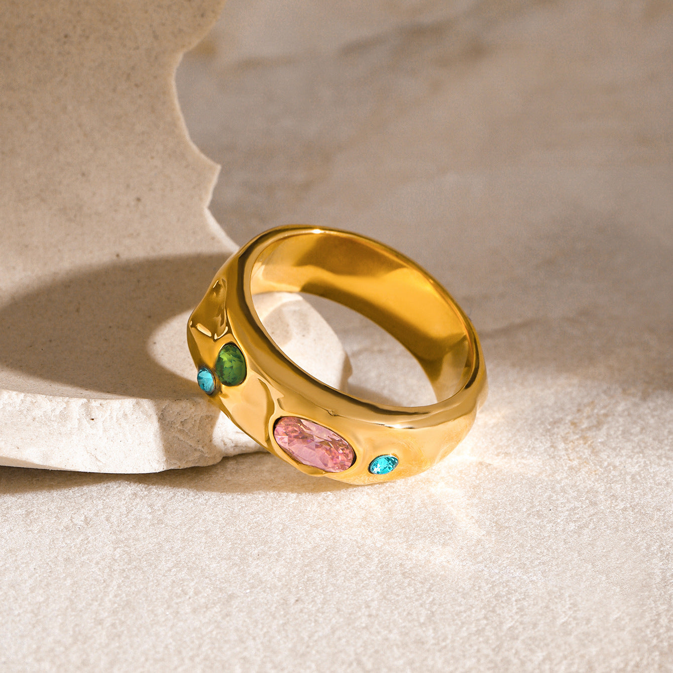 Gold Plated Zircon Geometric Ring