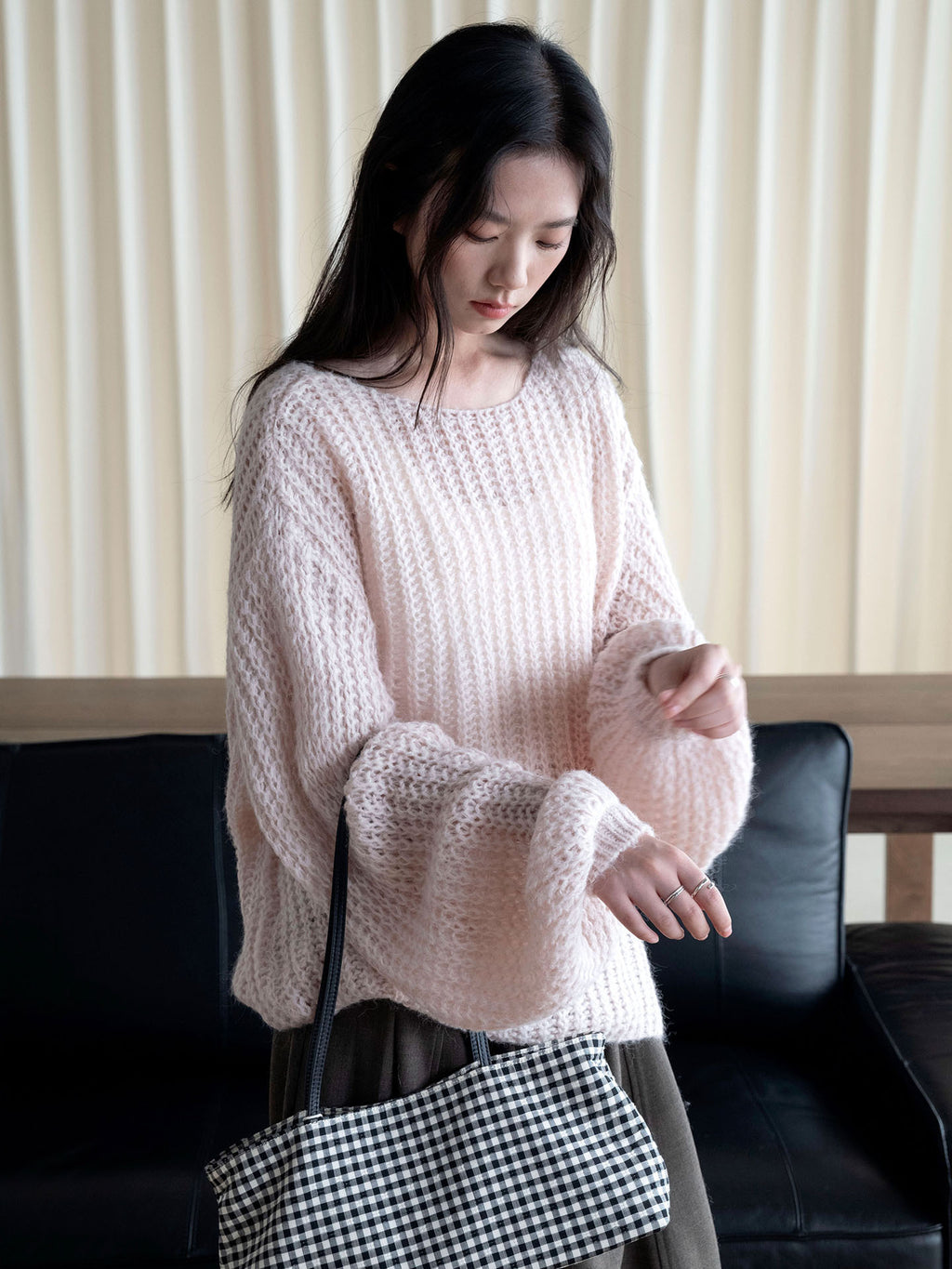 Womens Loose Fit Mohair Blend Sweater