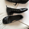 Retro Studded Split Toe Ballet Shoes for Women Chunky Heel