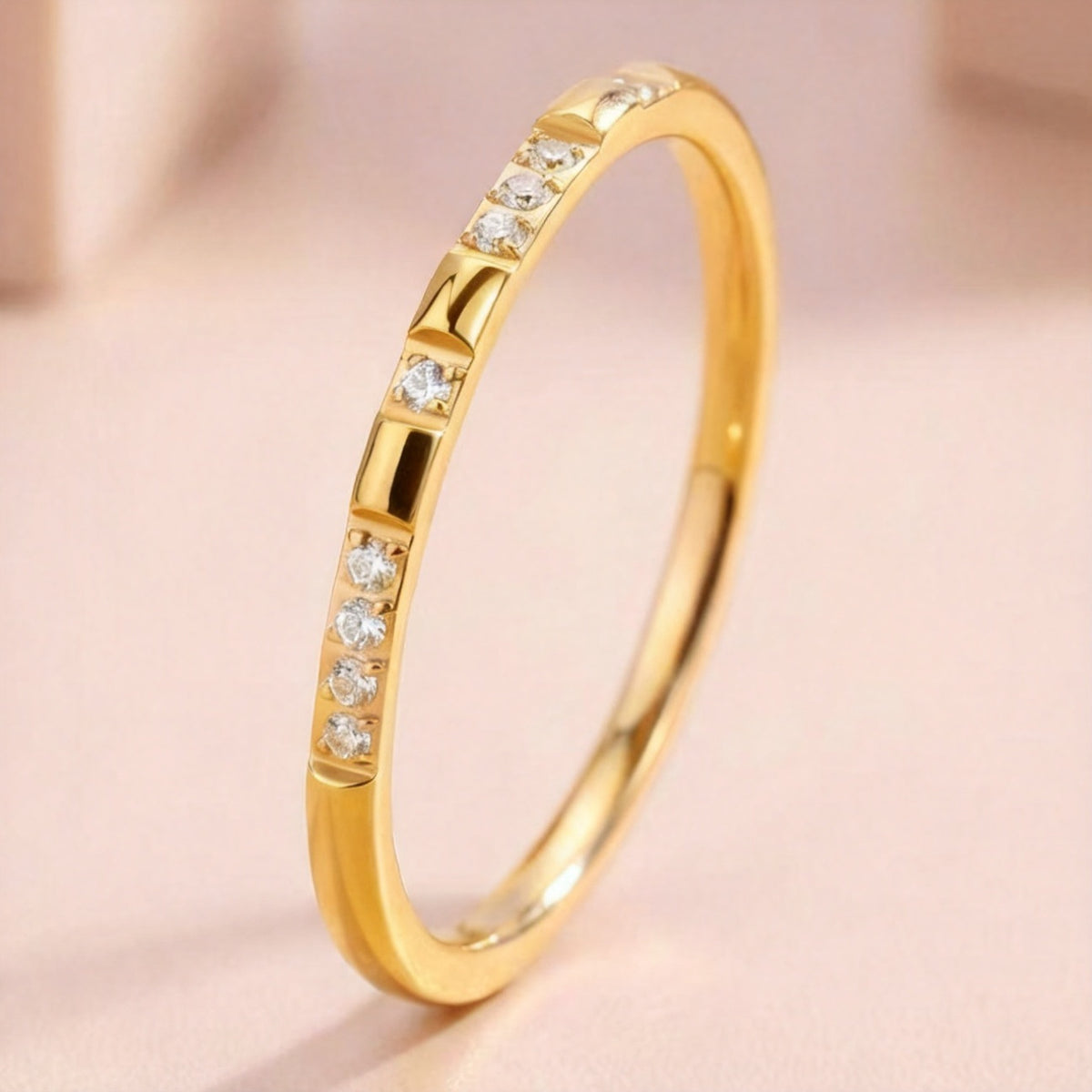 Stainless steel ring with diamonds, titanium steel ring