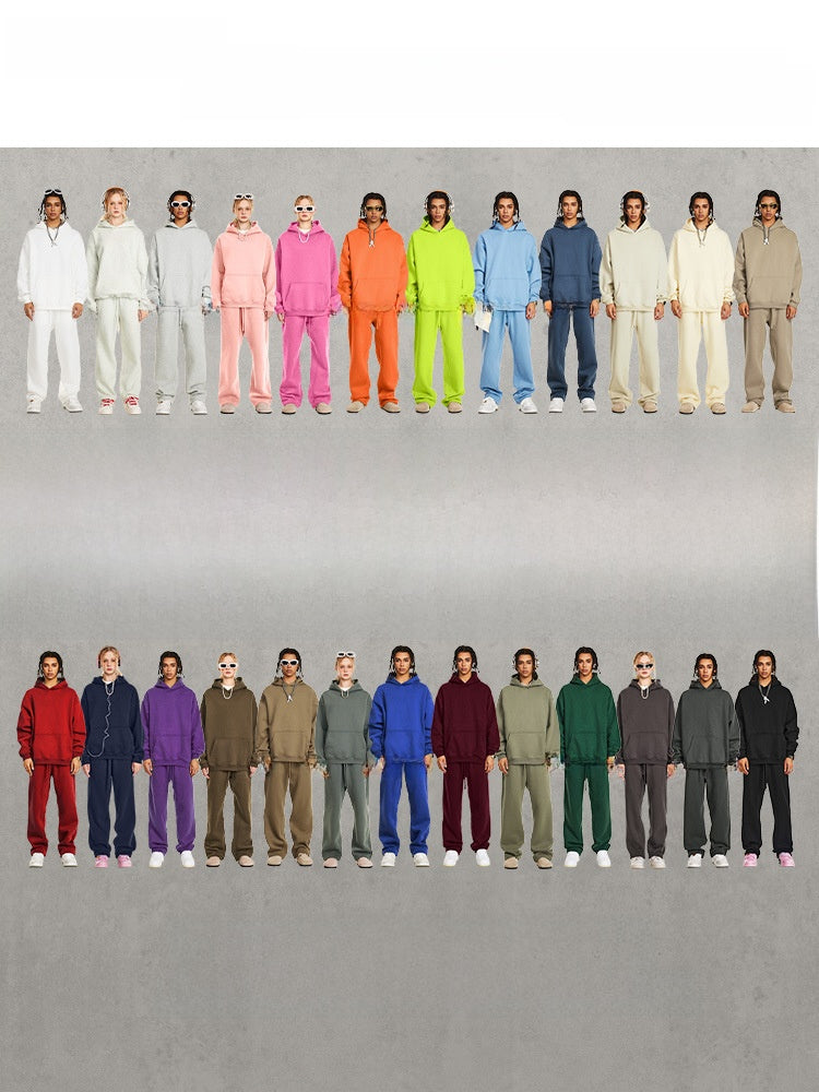 Winter Men's Solid Color Hooded Sweatshirt and Sweatpants Set