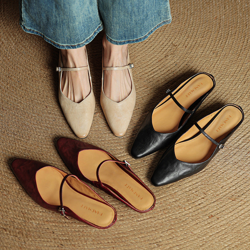 Womens Retro Pointed Toe Slip-On Slippers