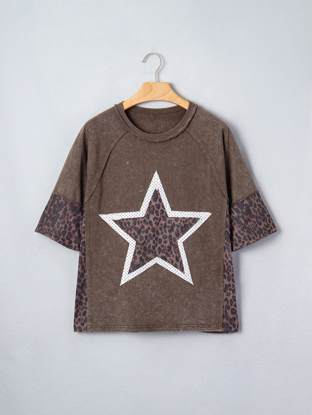 Five-pointed Star Leopard Print Old T-shirt