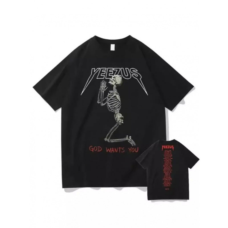 Oversized Skull Print Cotton T-Shirt