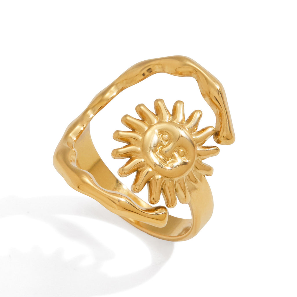 Sun Moon Open Ring Gold Plated