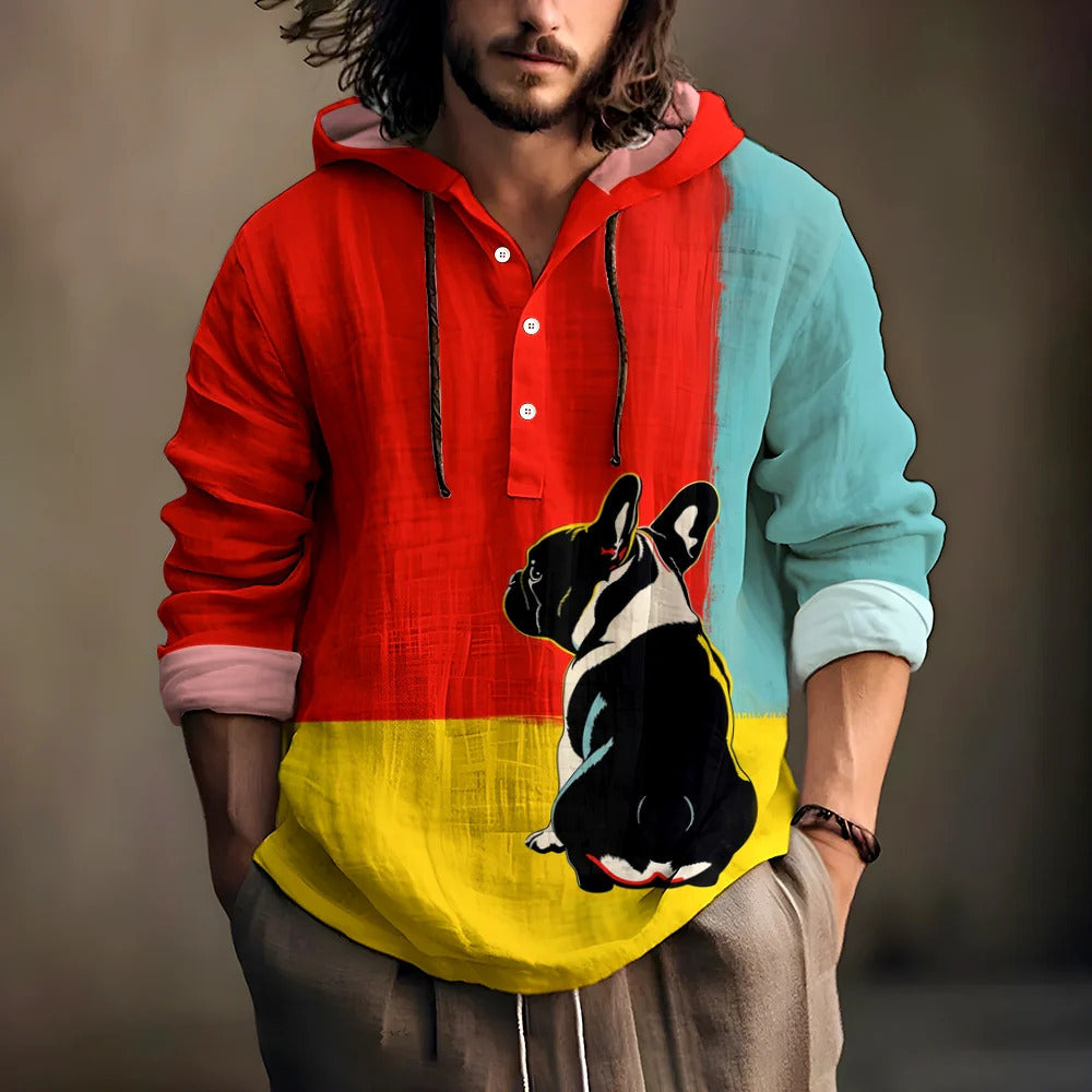Mens 3D Printed Hooded Short Sleeve Shirt Casual Lapel Polyester Shirt
