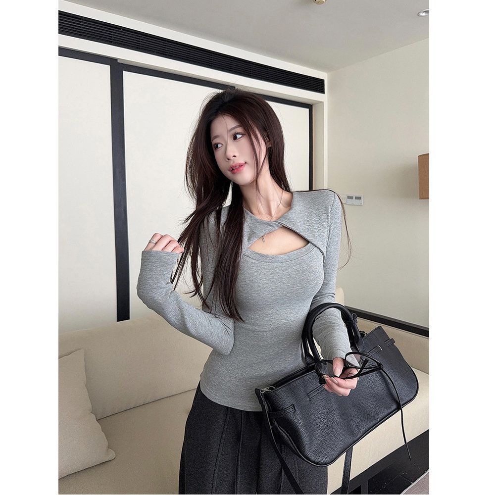 Slim Fit Hollow Out Long Sleeve T-Shirt