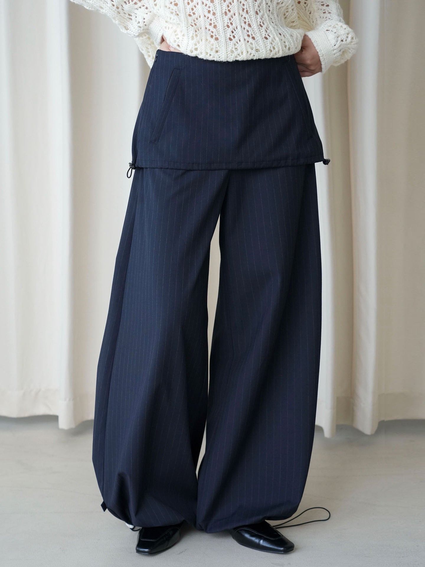 Stripe Drawstring Wide Leg Pants