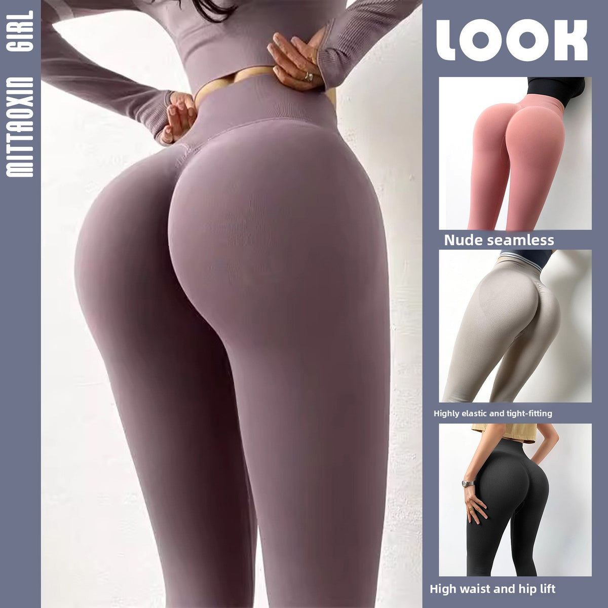 Seamless High-Waist Yoga Leggings, Hip-Lifting Nylon Sports Tights
