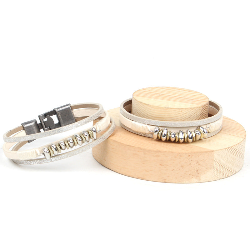 Multi-Layer Leather Bracelet Unisex Hand-Woven Geometric Jewelry