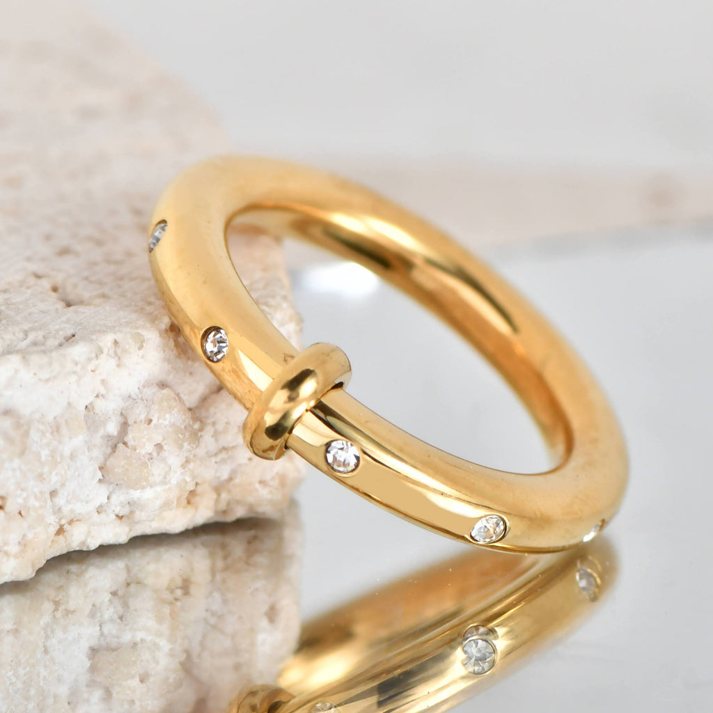 Stainless Steel Rhinestone Geometric Ring