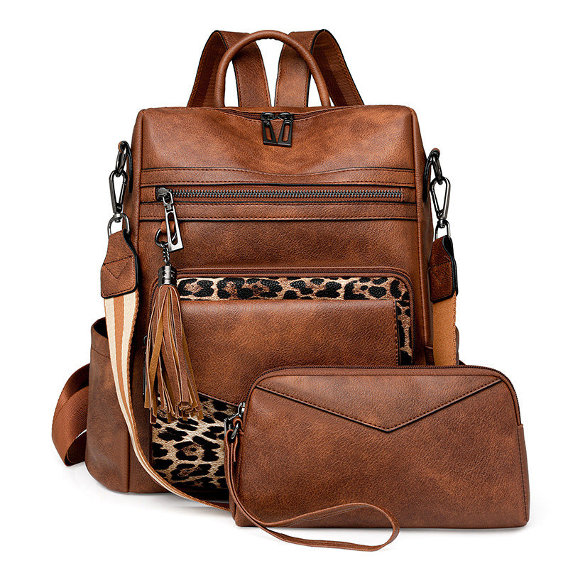 Women PU Vintage Backpack Tassel Dual-Color