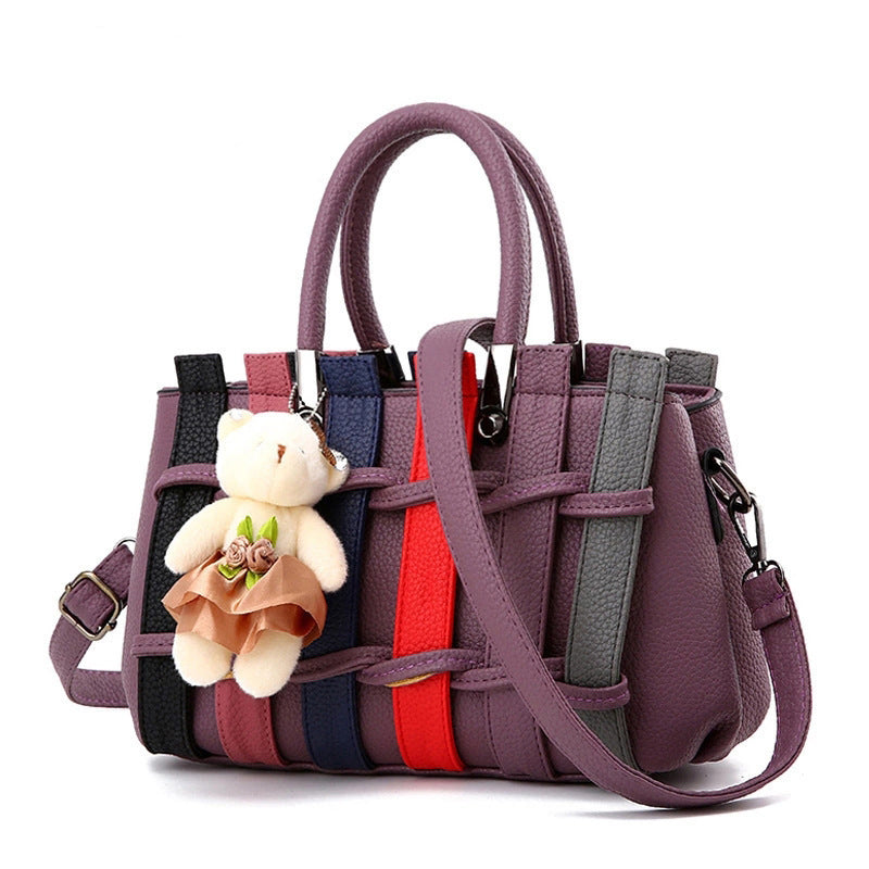 Woven Crossbody Bag with Bear Pendant