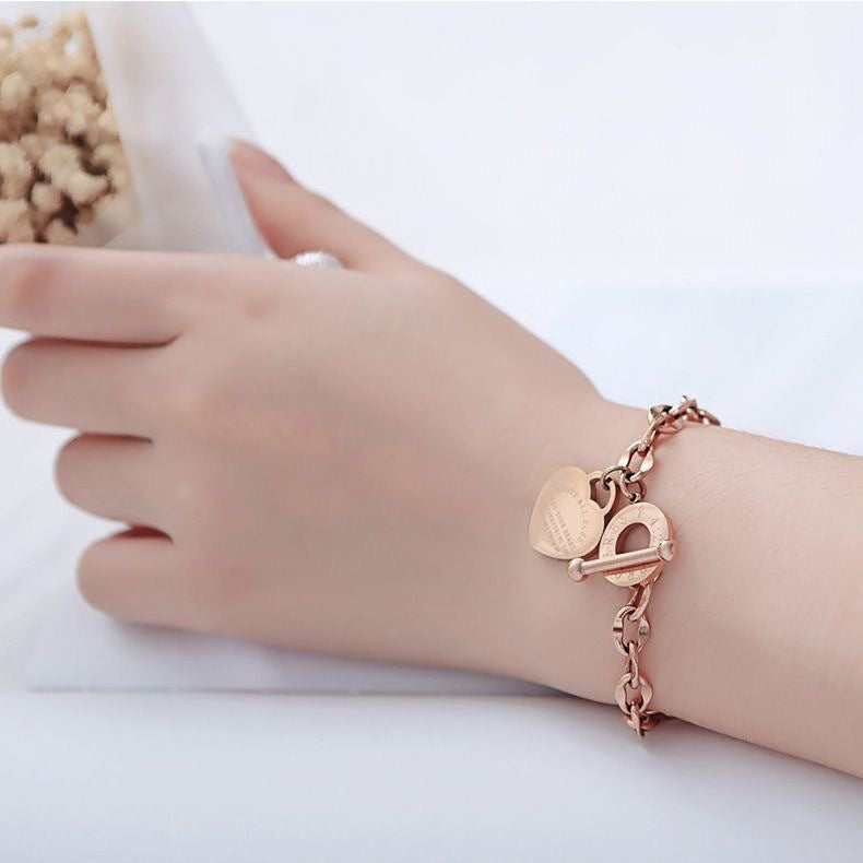 Lady OT Heart-shaped Titanium Steel Bracelet
