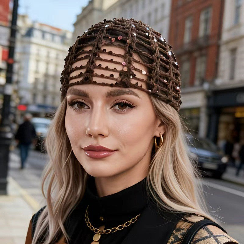 Handmade Knitted Mesh Sequin Headscarf Cap