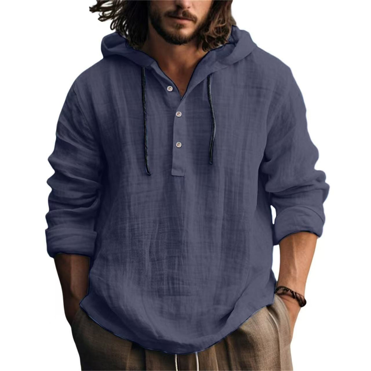 Mens Cotton Linen Hooded Sweatshirt