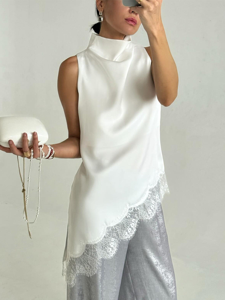Lace Trim Satin Vest