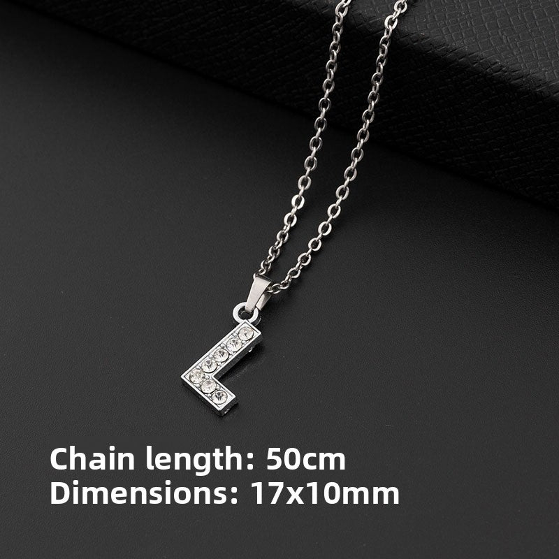 Stainless Steel Letter Pendant Necklace Diamond-Encrusted Women Jewelry