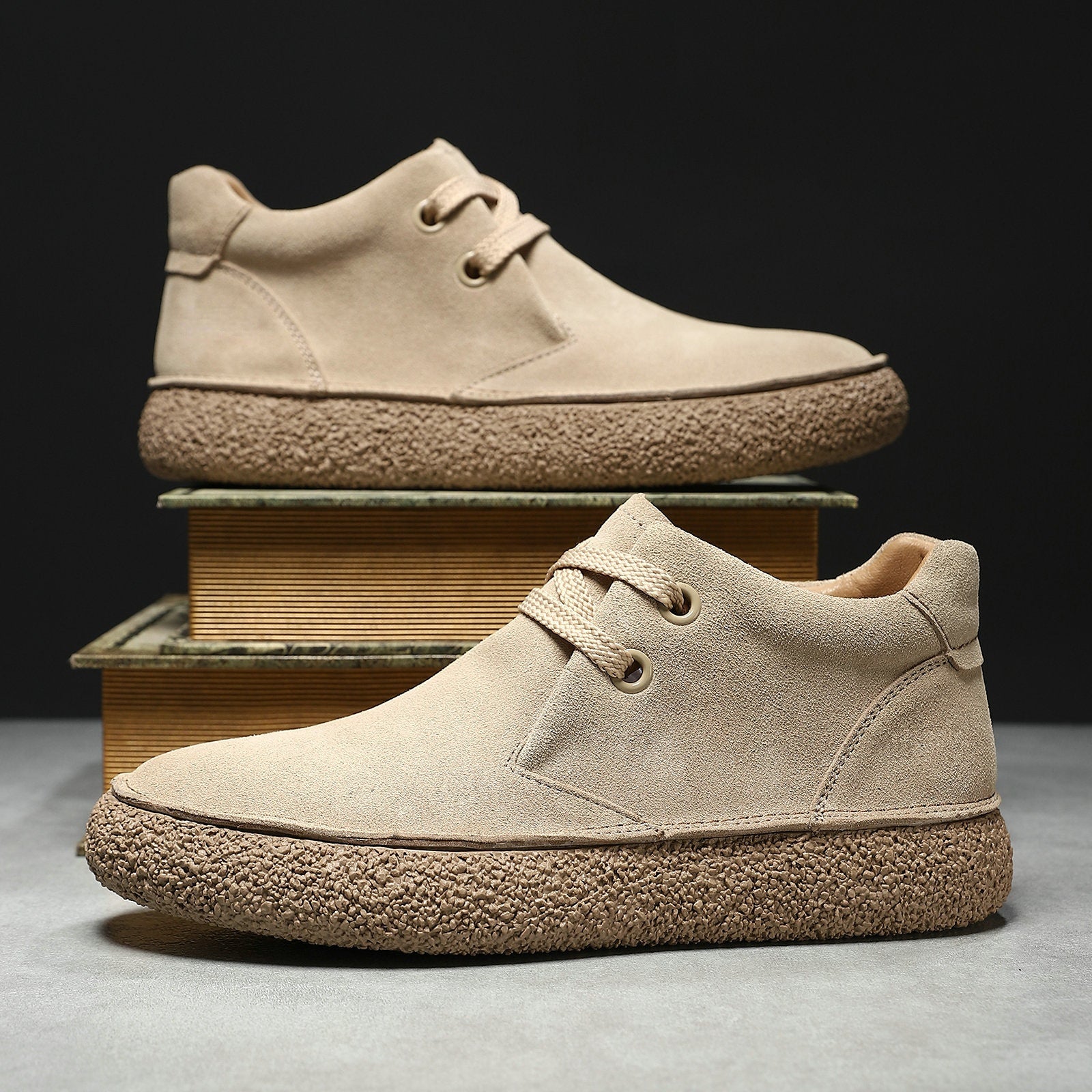 Mens Suede Leather Mid Top Casual Sneakers