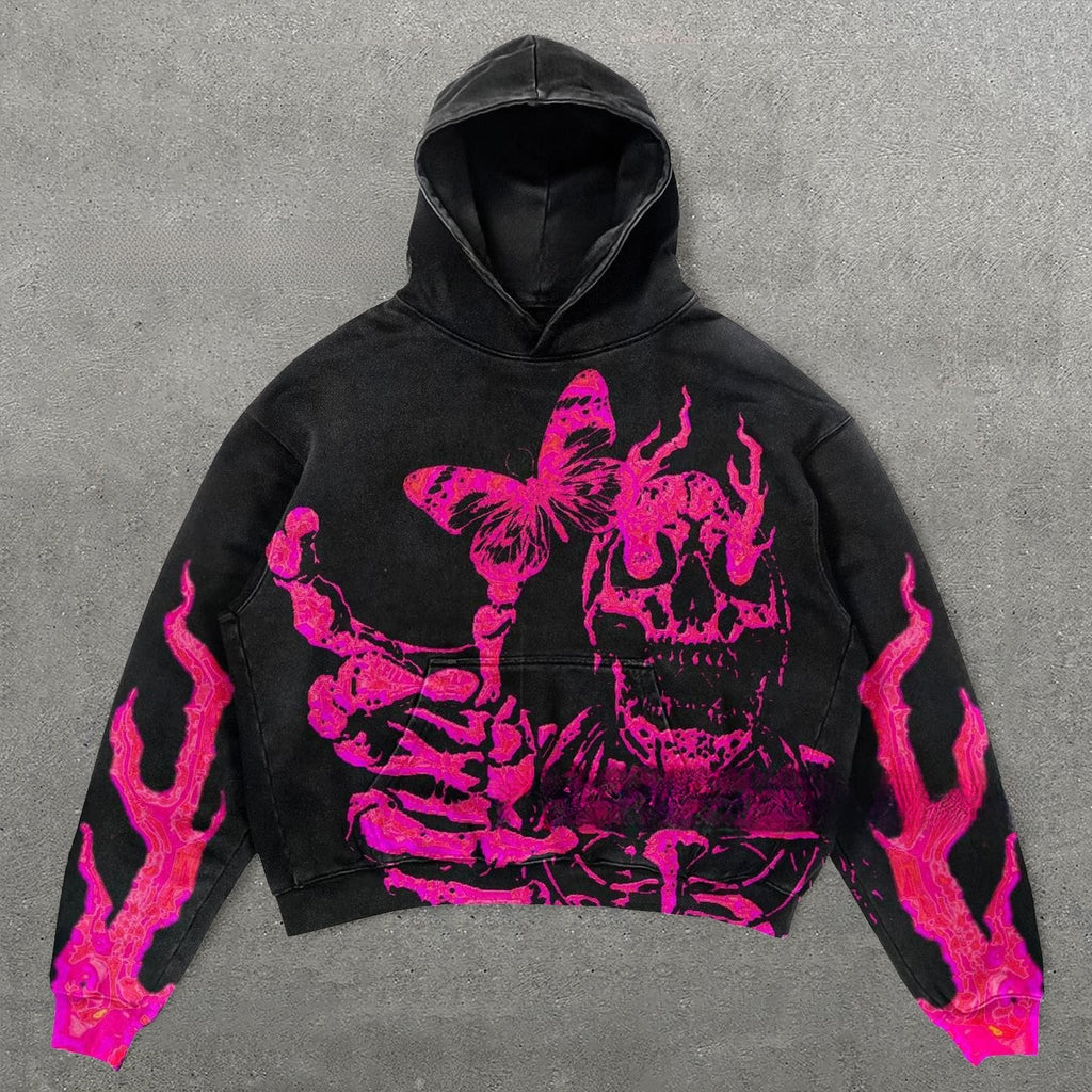 Unisex Skull Print Hooded Sweatshirt