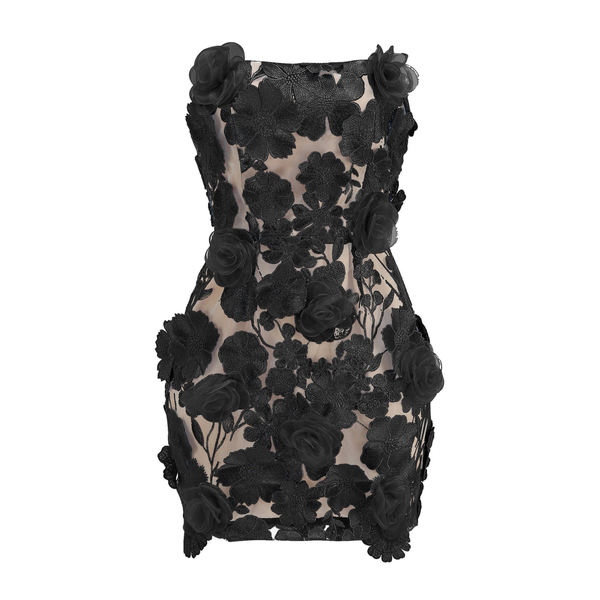 flower-shaped figure-hugging and midriff-baring short skirt