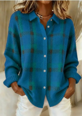 Womens Plaid Long Sleeve Cardigan