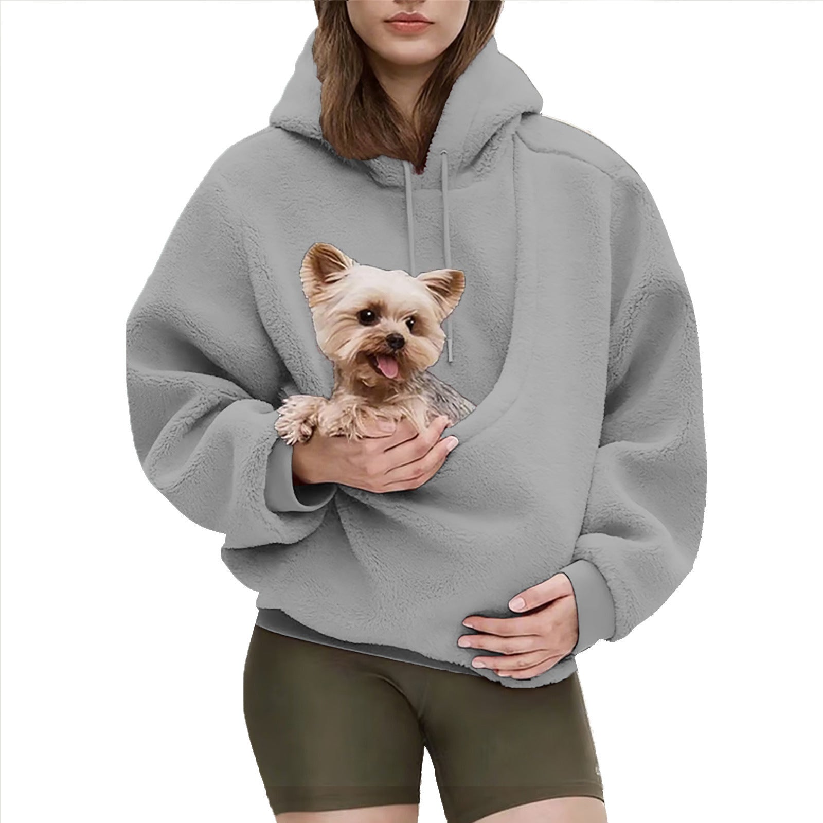 Womens Hooded Plush Pet Pocket Sweatshirt