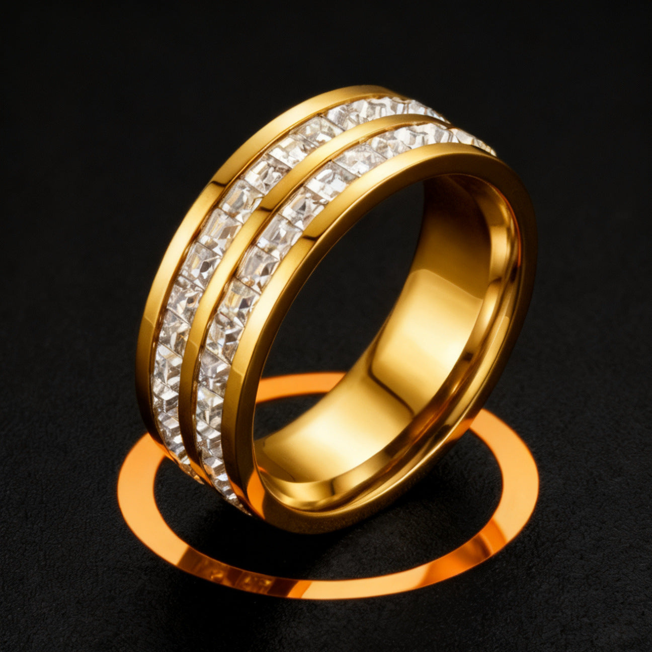 Stainless Steel Diamond Inlay Ring