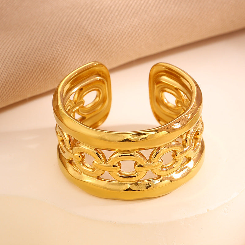 Adjustable Stainless Steel Opening Ring with Celestial Designs