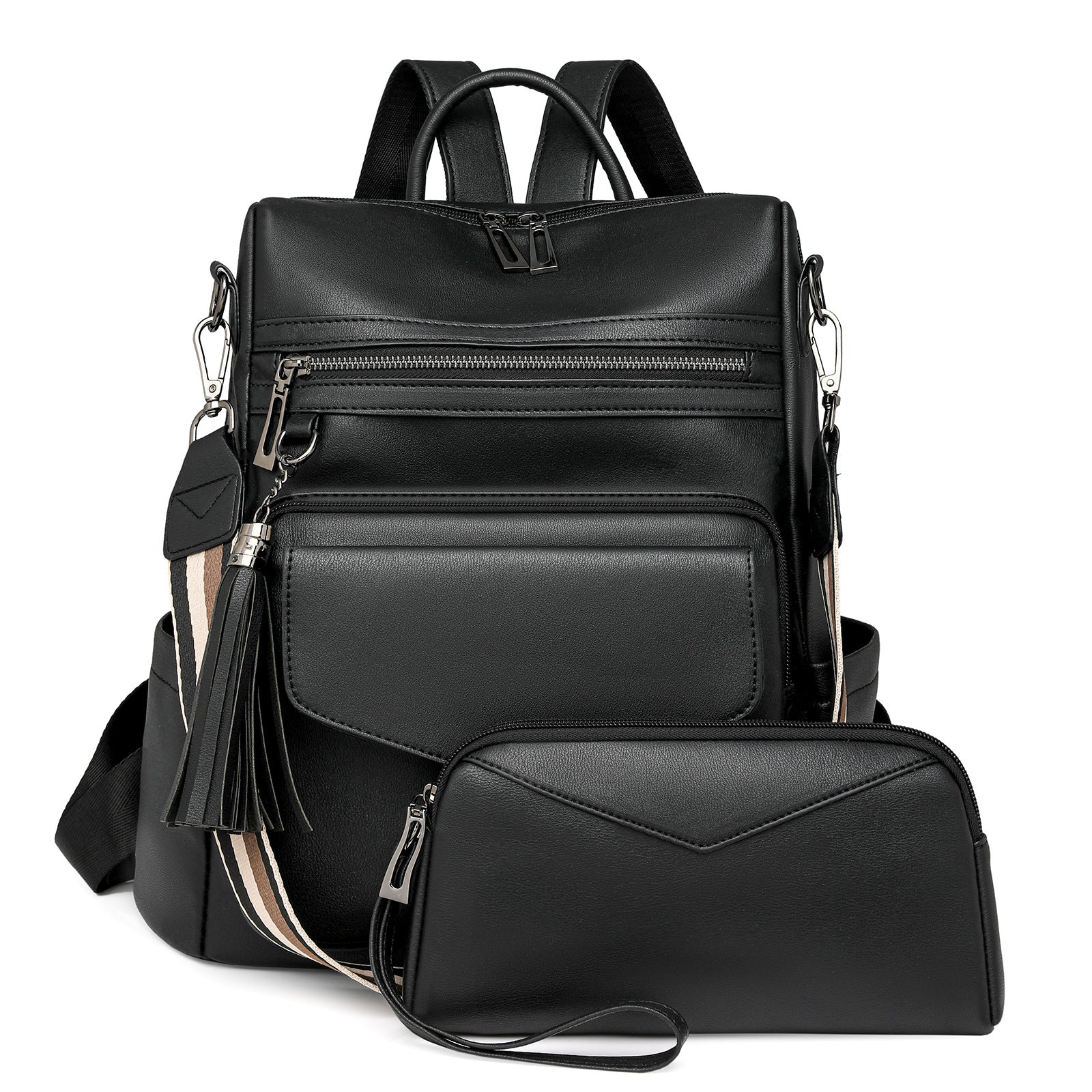 Women PU Vintage Backpack Tassel Dual-Color
