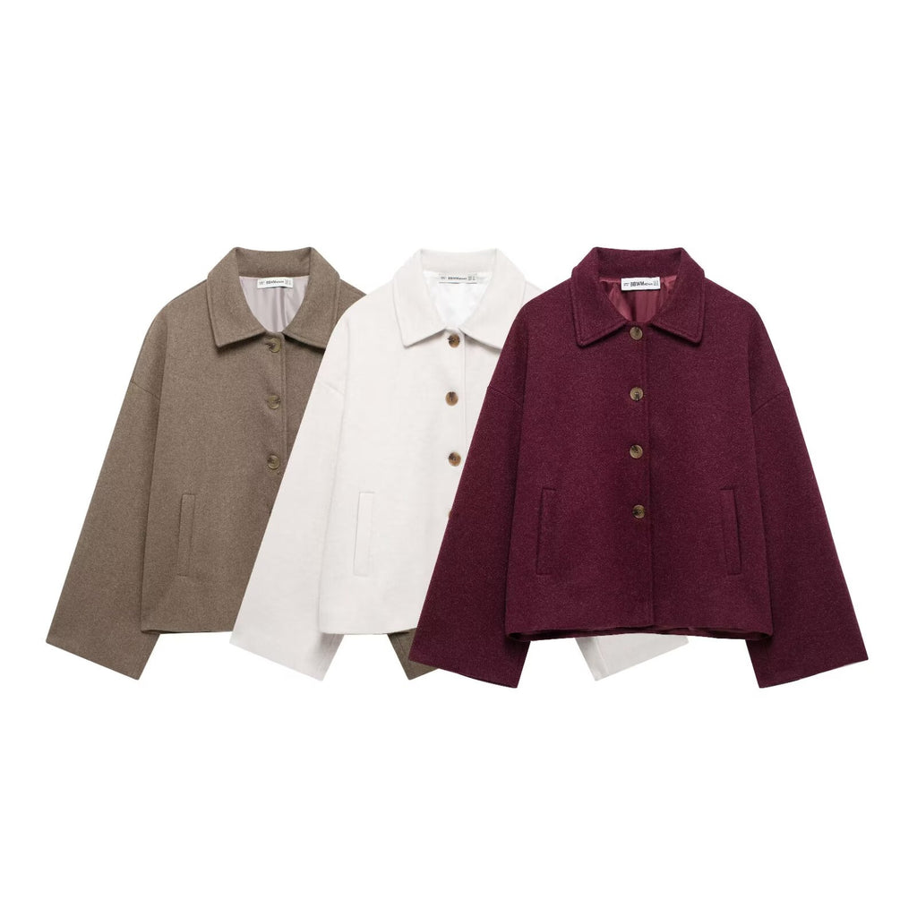 Women's Lapel Collar Wool Blend Jacket