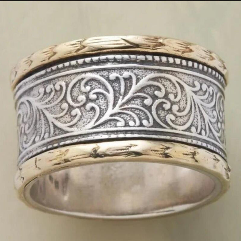 Geometric Carved Two-Tone Copper Ring