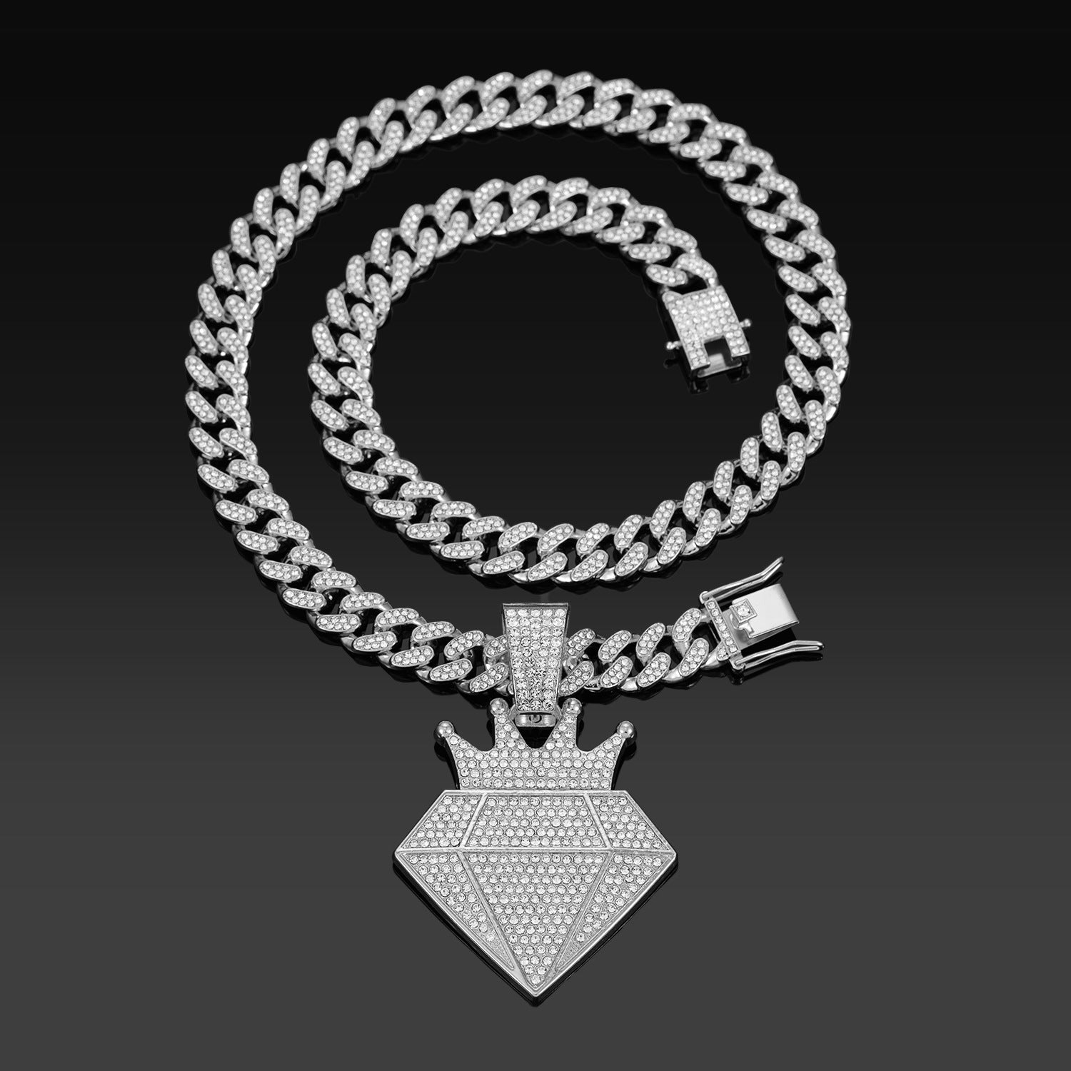 alloy diamond studded crown diamond Cuban necklace pendant