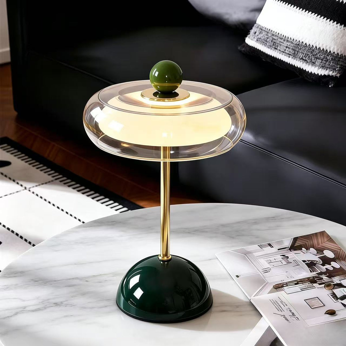 Glass Mushroom Table Lamp with USB Charging