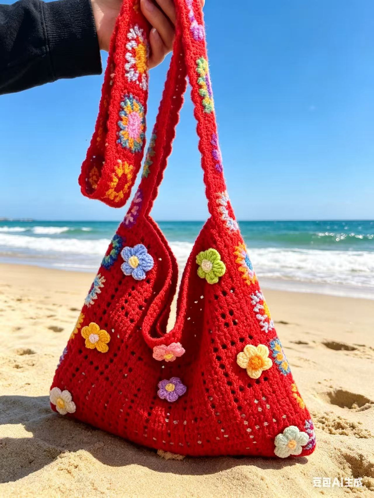 Hollow-Out Floral Knitted Bag