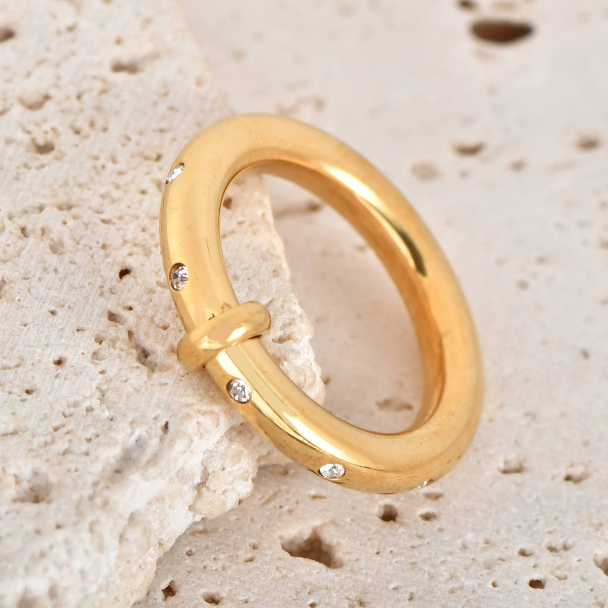 Stainless Steel Rhinestone Geometric Ring