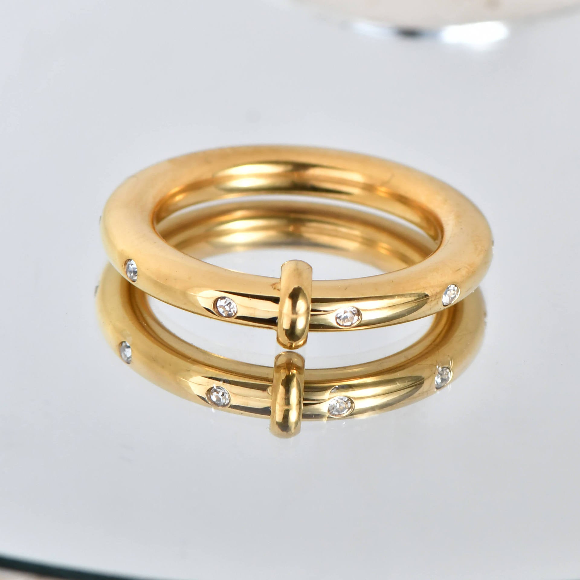 Stainless Steel Rhinestone Geometric Ring