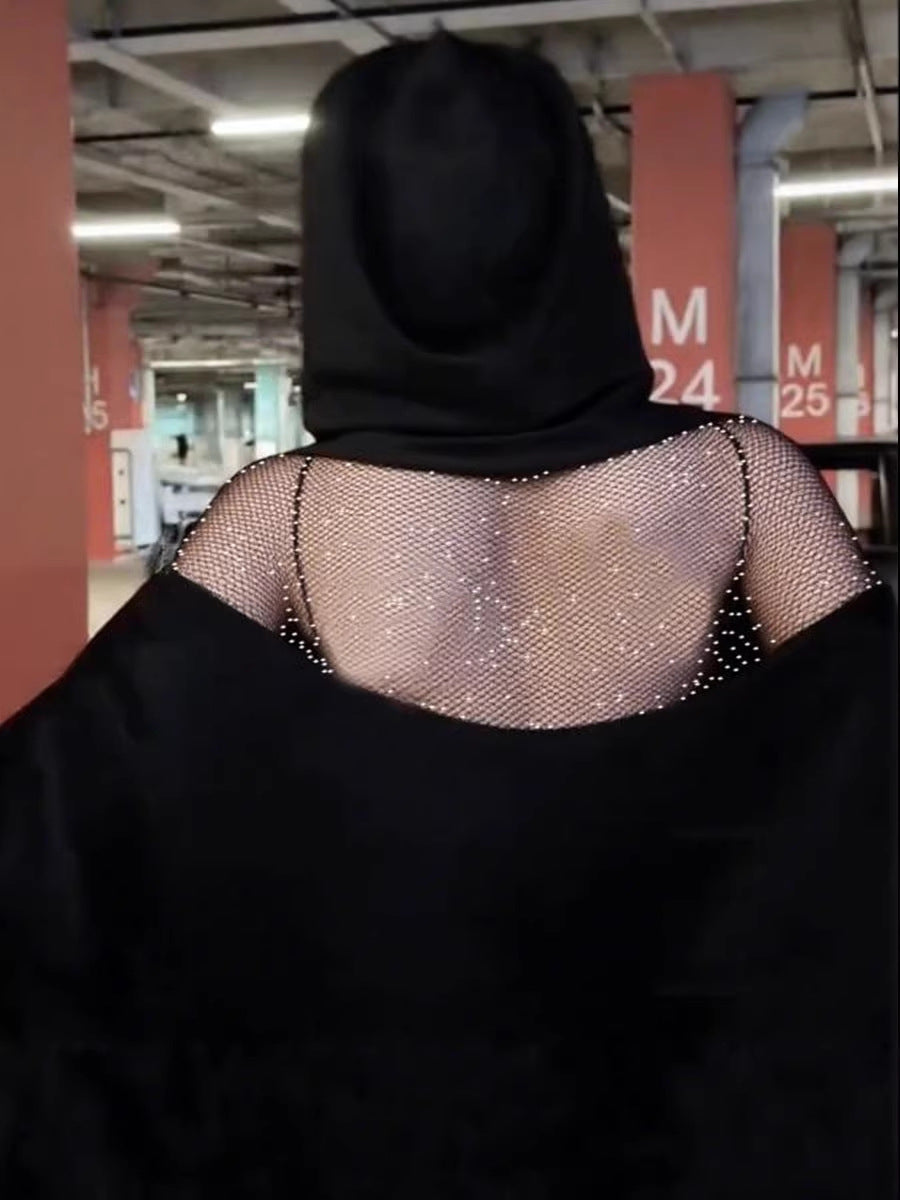 Mesh Patchwork Zipper Hooded Sweatshirt