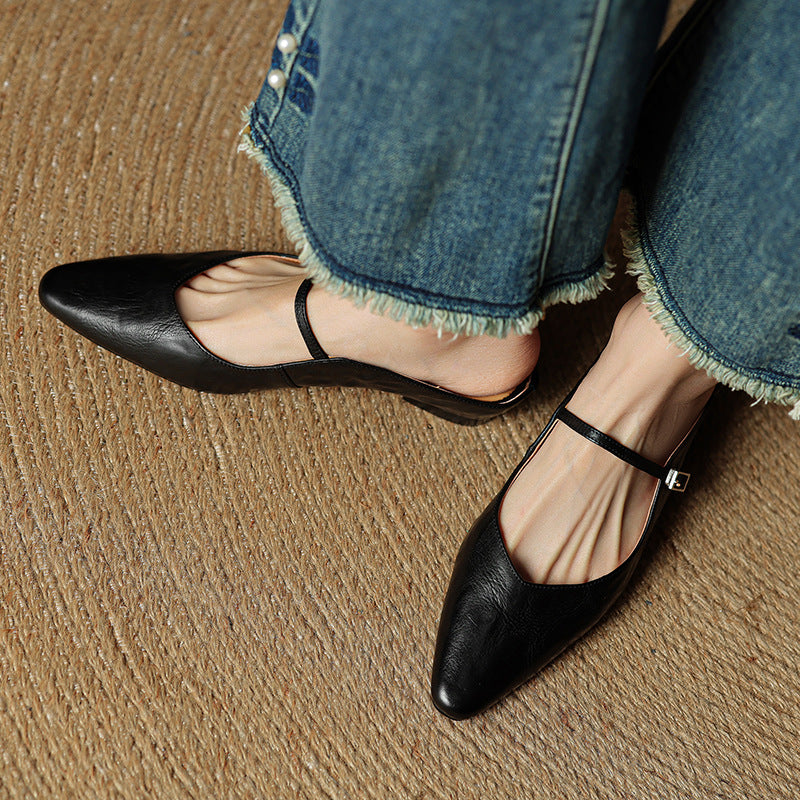 Summer genuine leather half-slipper with mid-heel sandal