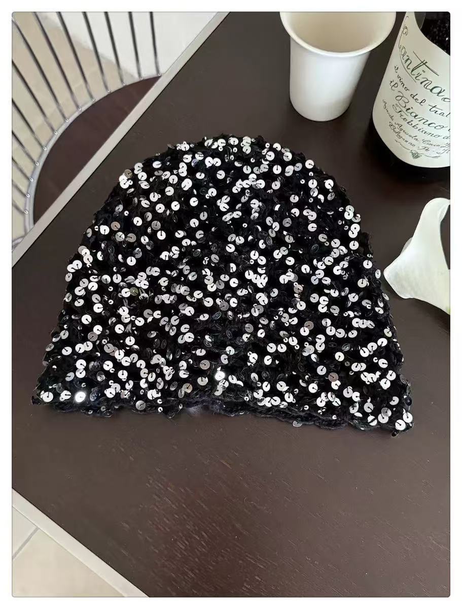 Handmade Knitted Mesh Sequin Headscarf Cap