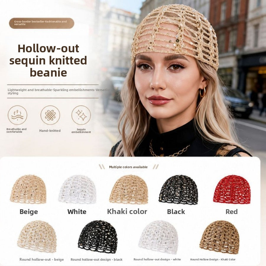 Handmade Knitted Mesh Sequin Headscarf Cap