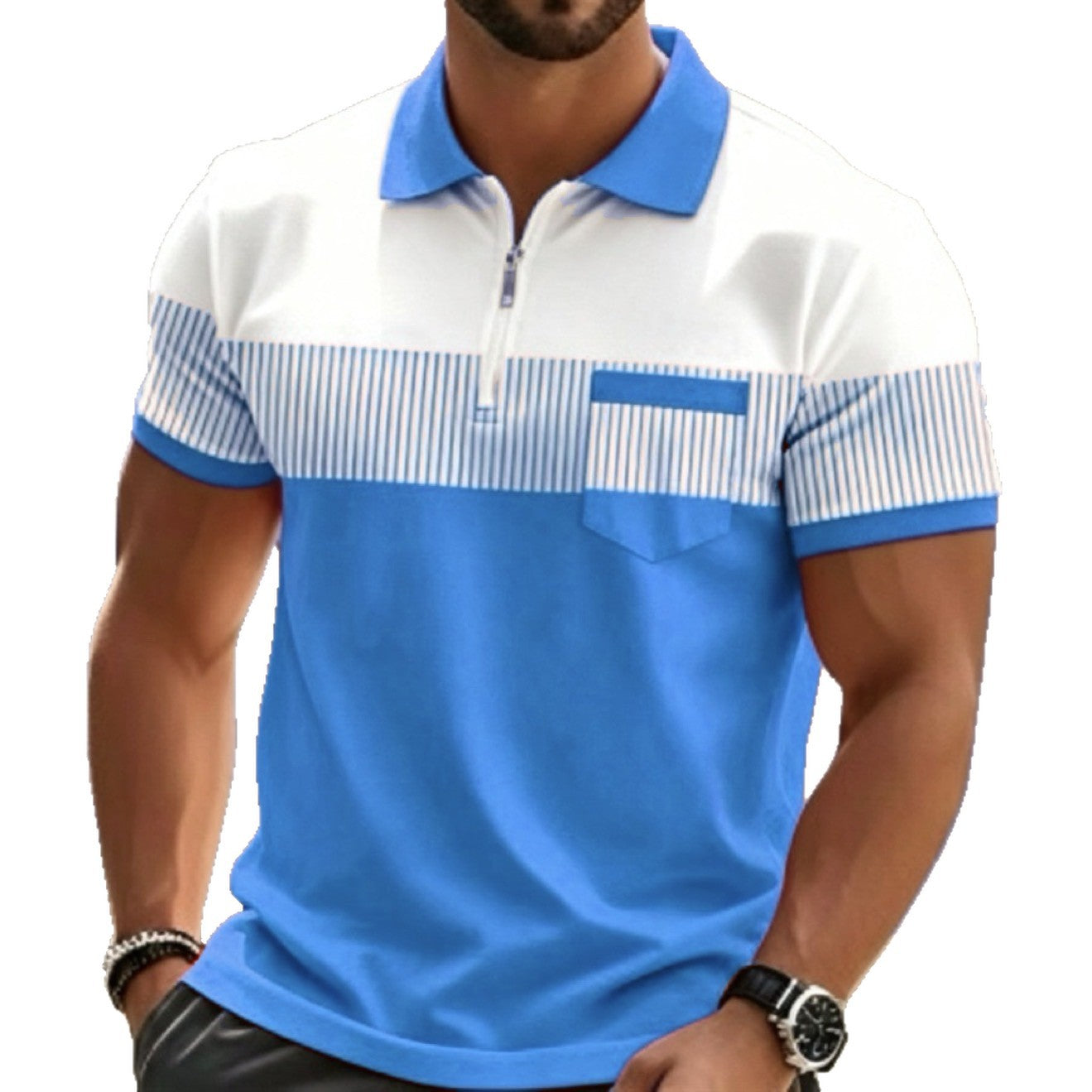Men's 3D Digital Printing Zippered Collar Short Sleeve Shirt