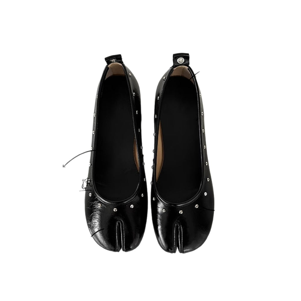 Retro Studded Split Toe Ballet Shoes for Women Chunky Heel