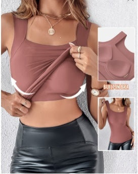 Womens Solid U-Neck Sleeveless Tank Top