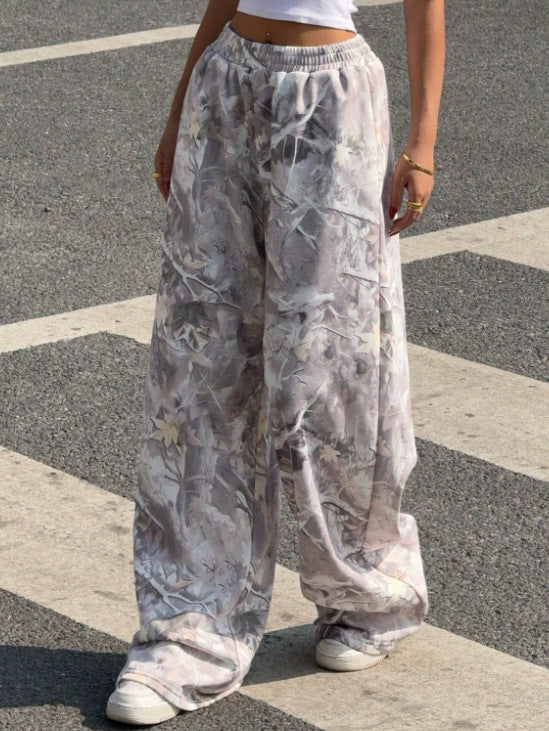 Printed Slim Wide-Leg Pants