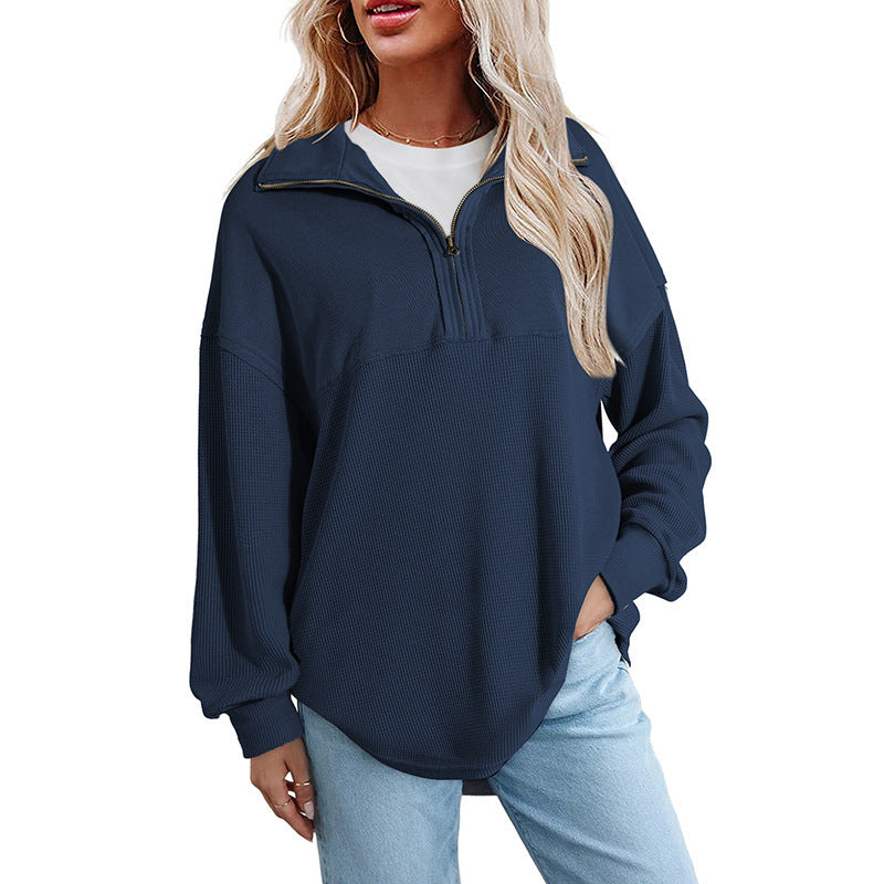 Womens Solid Color Lapel Sweatshirt