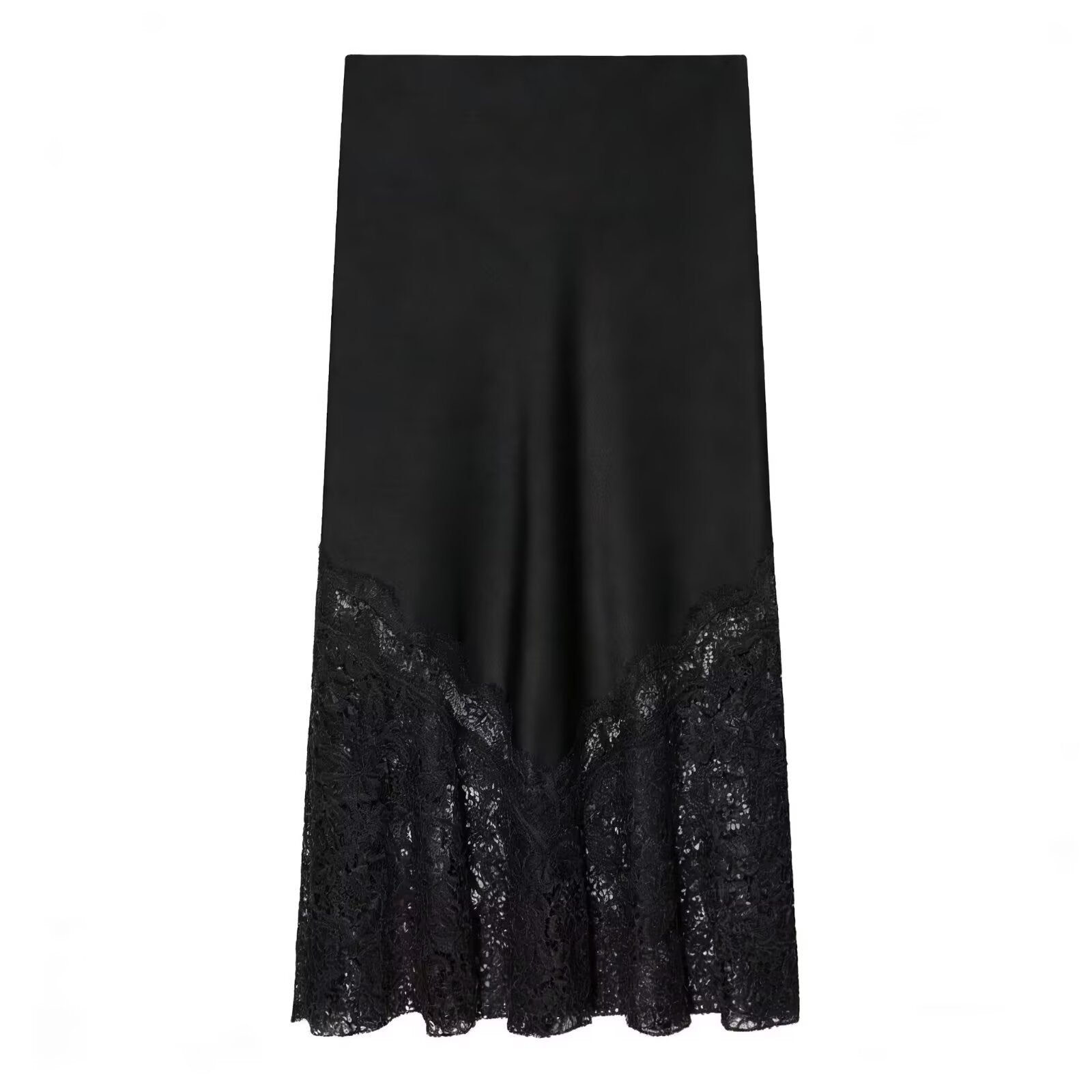 Lace Detail Satin Skirt