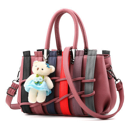 Woven Crossbody Bag with Bear Pendant
