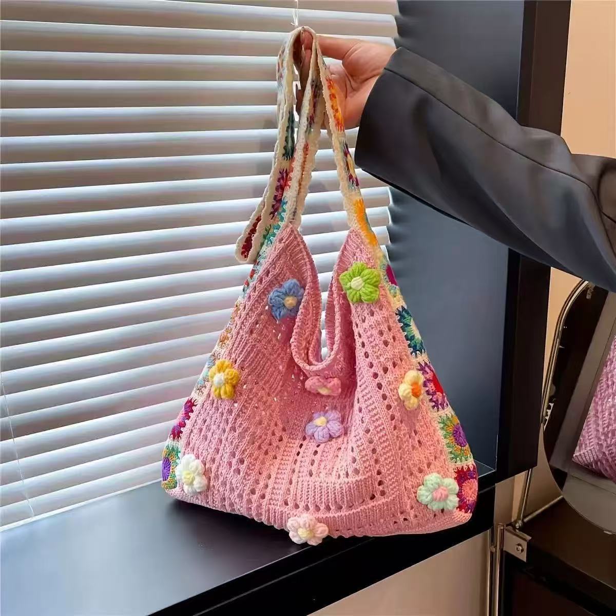 Hollow-Out Floral Knitted Bag